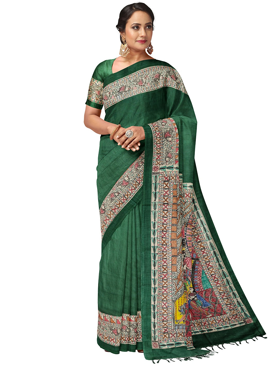 Hand-Painted Madhubani: Ram & Sita Ji at Valmiki Ashram – A Divine Tale on Tussar Munga Silk